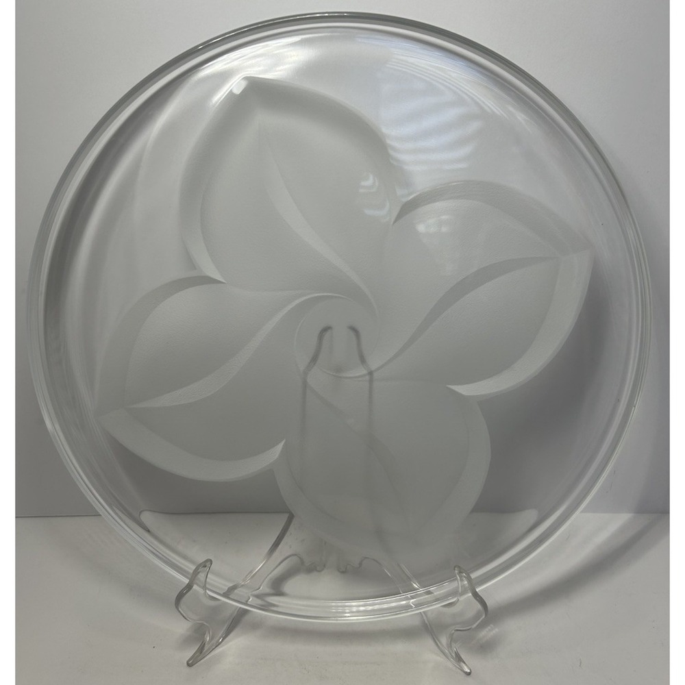 JG Durand 24% LEAD CRYSTAL 12" Serving Dish Frosted‎ Leaf Design Florence Satine